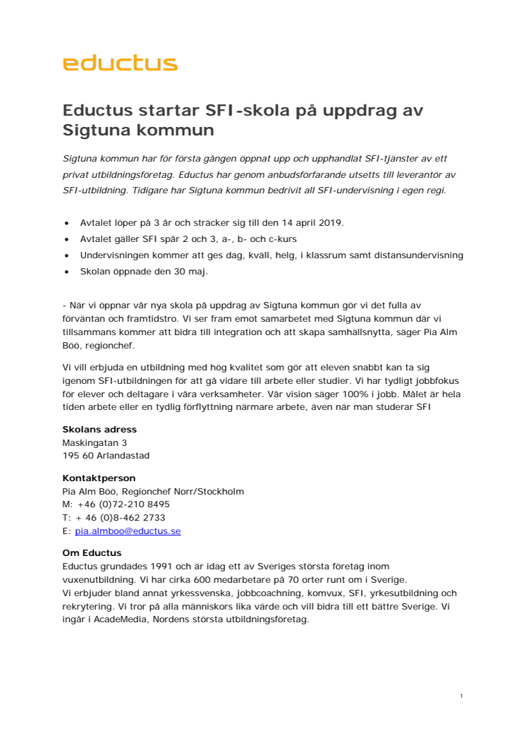 Eductus startar SFI-skola på uppdrag av Sigtuna kommun