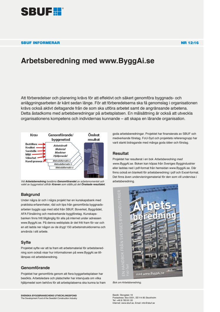 SBUF Informerar, nr. 12-16 Arbetsberedning med www.ByggAi.se 
