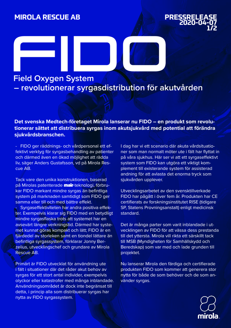 FIDO Field Oxygen System revolutionerar syrgasdistribution för akutvården