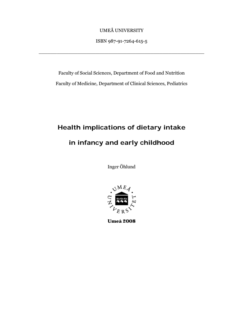 Health implications of dietary intake in infancy and early childhood
