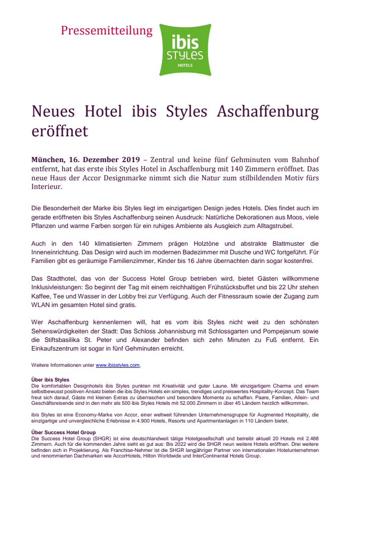Neues Hotel ibis Styles Aschaffenburg eröffnet