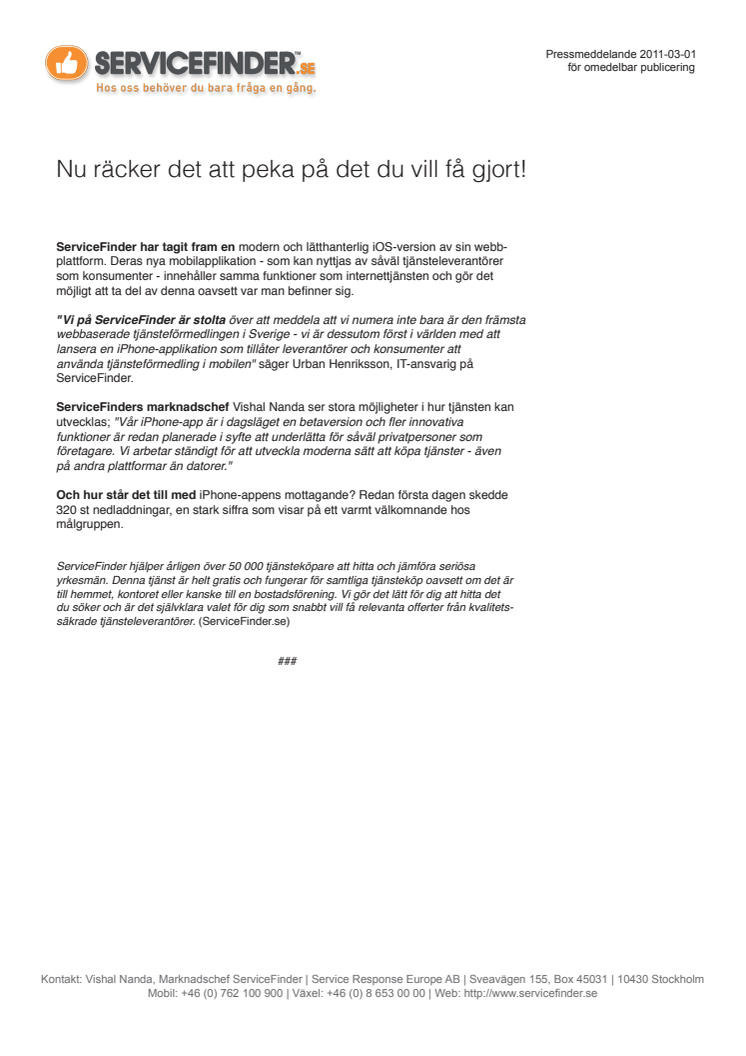 ServiceFinder först i världen med app för tjänsteförmedling!