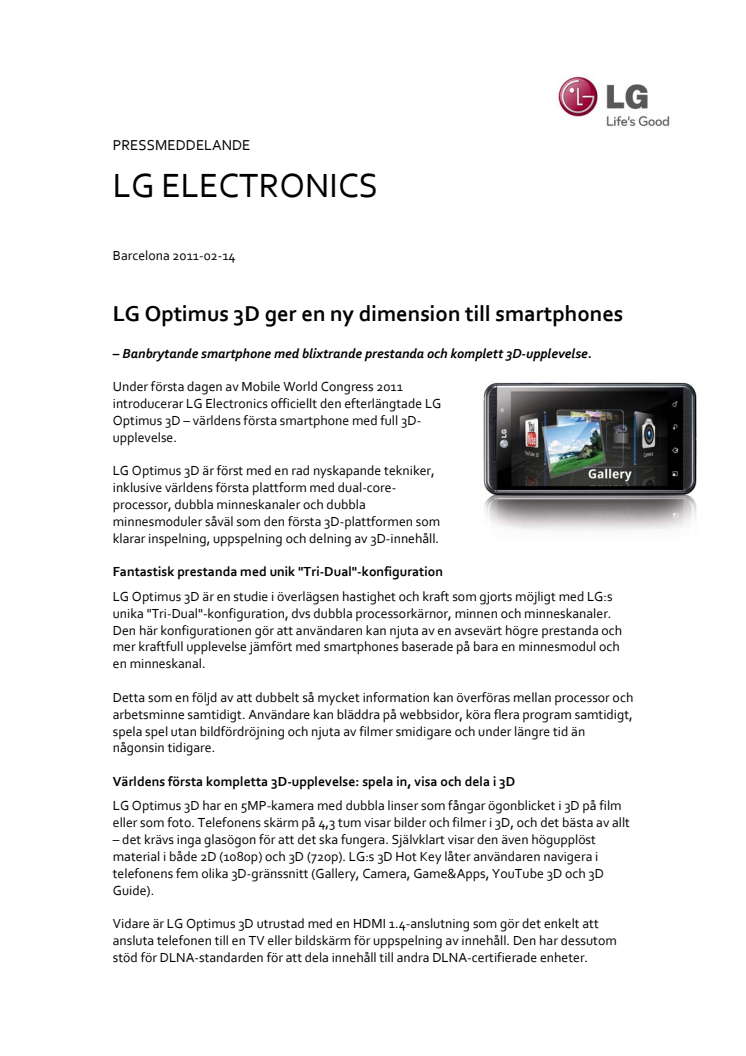 LG Optimus 3D ger en ny dimension till smartphones 