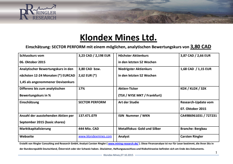 Ringler Research_Klondex Mines_German_07.10.2015