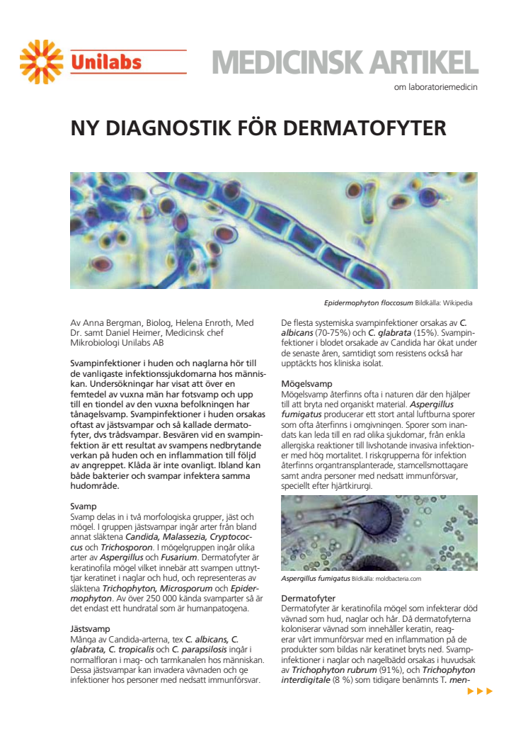 Ny diagnostik för Dermatofyter