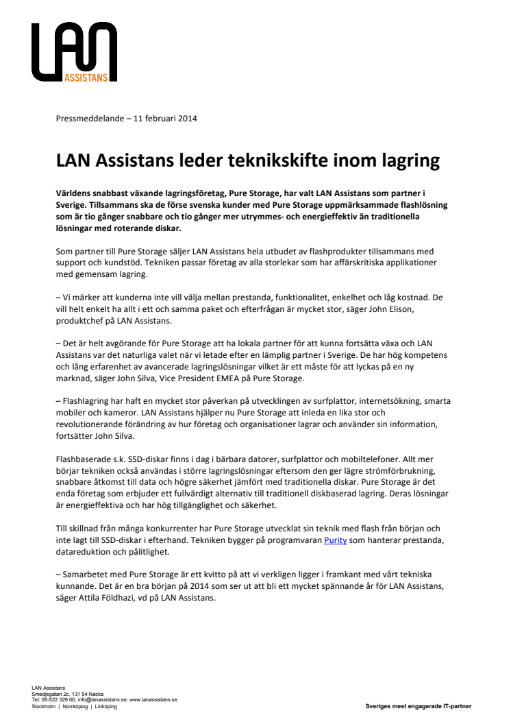 LAN Assistans leder teknikskifte inom lagring