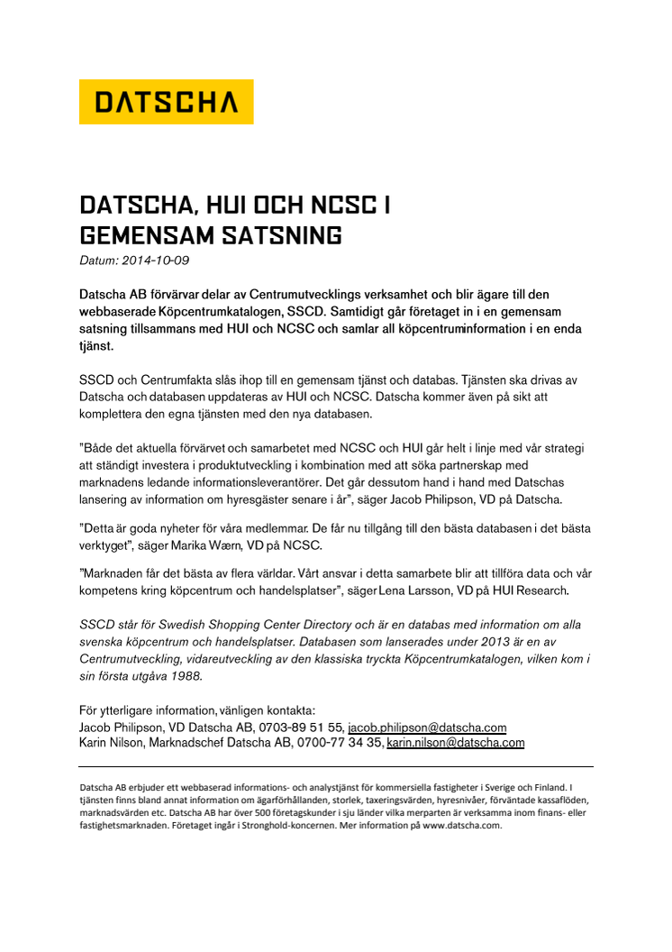 Datscha, HUI och NCSC i gemensam satsning