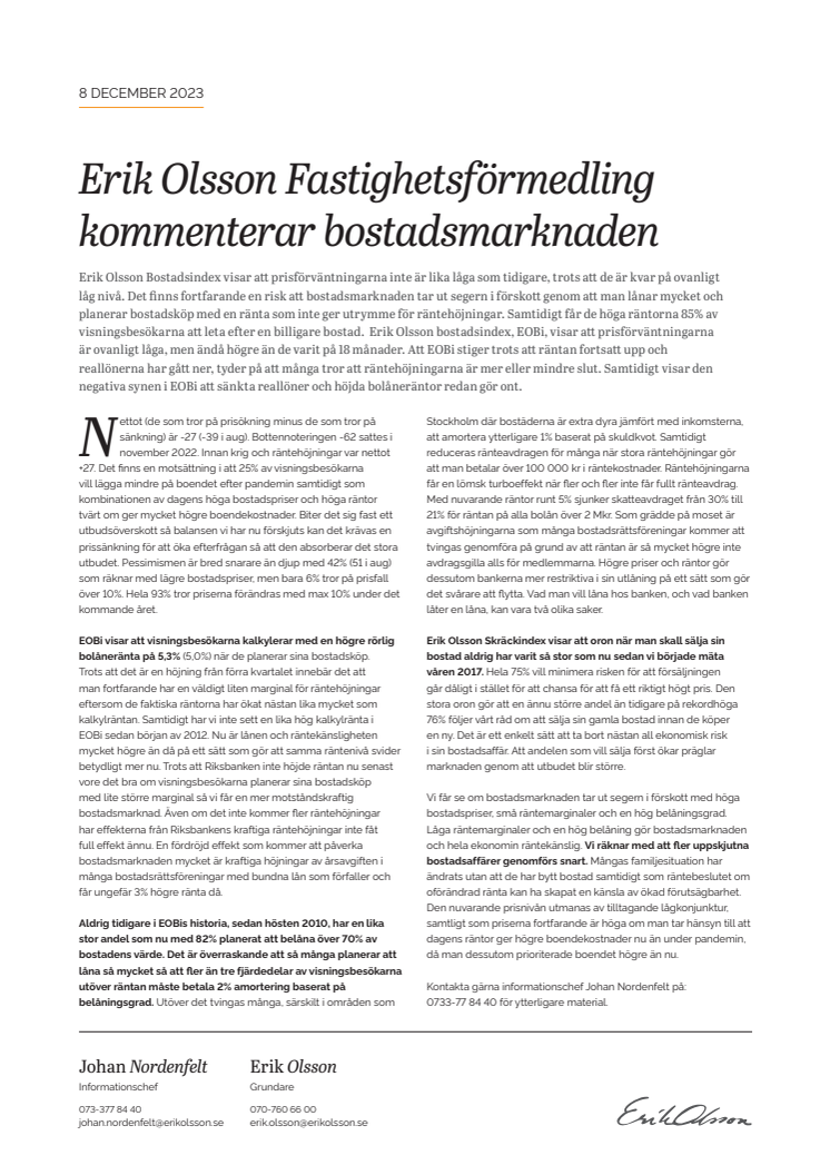 Erik Olsson Fastighetsförmedling kommenterar bostadsmarknaden 8 dec 23.pdf