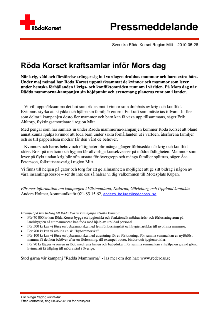 Röda Korset kraftsamlar inför Mors dag