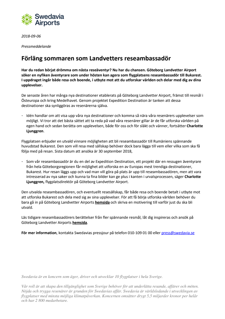 ​​Förläng sommaren som Landvetters reseambassadör