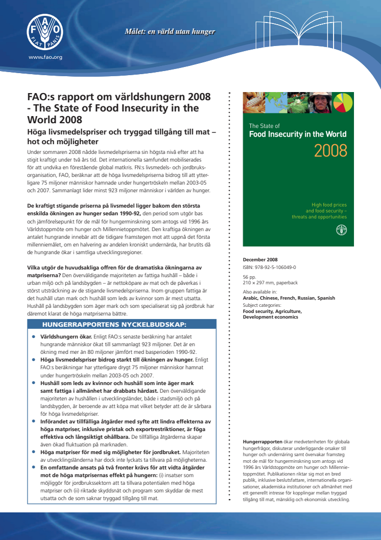 Sammanfattning av FAO:s Hungerrapport (SOFI) 2008