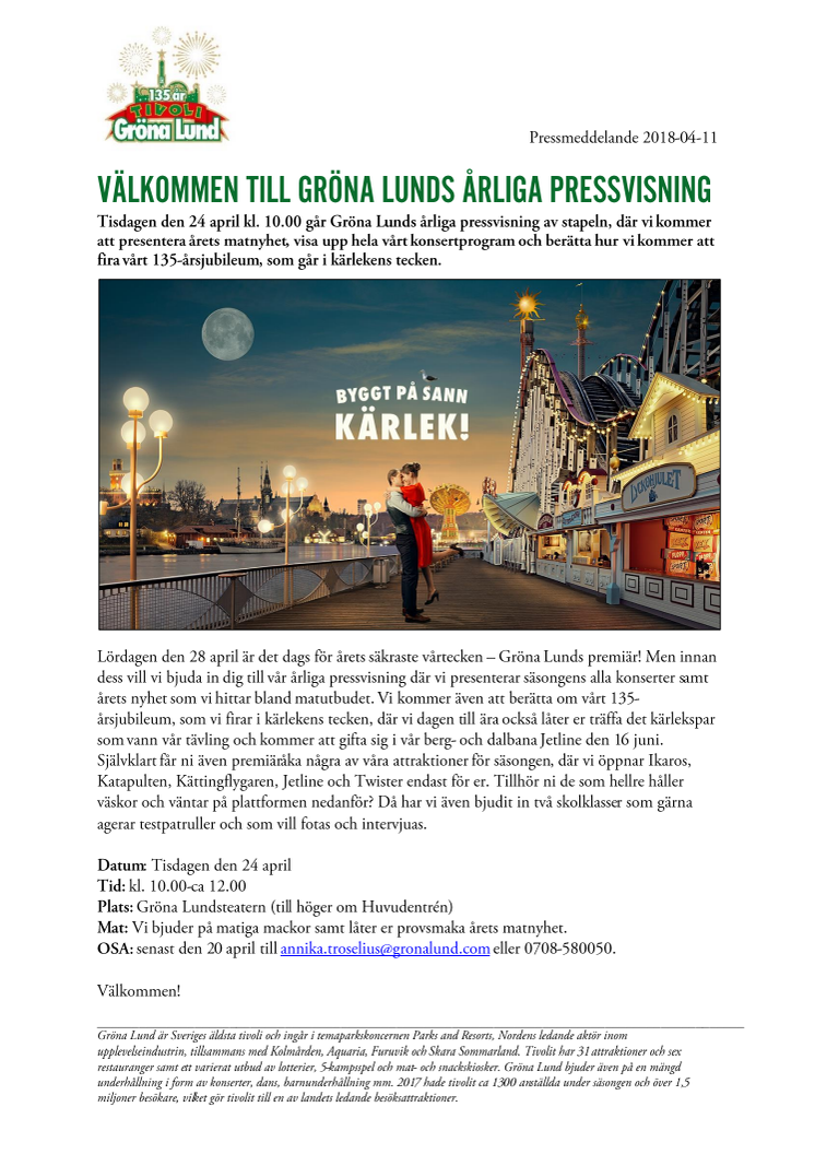 Välkommen till Gröna Lunds årliga pressvisning