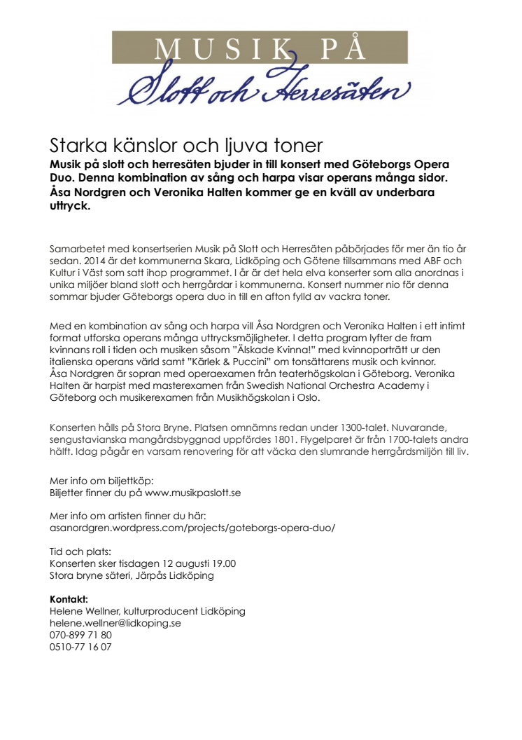 Göteborgs Opera Duo på Stora Bryne säteri