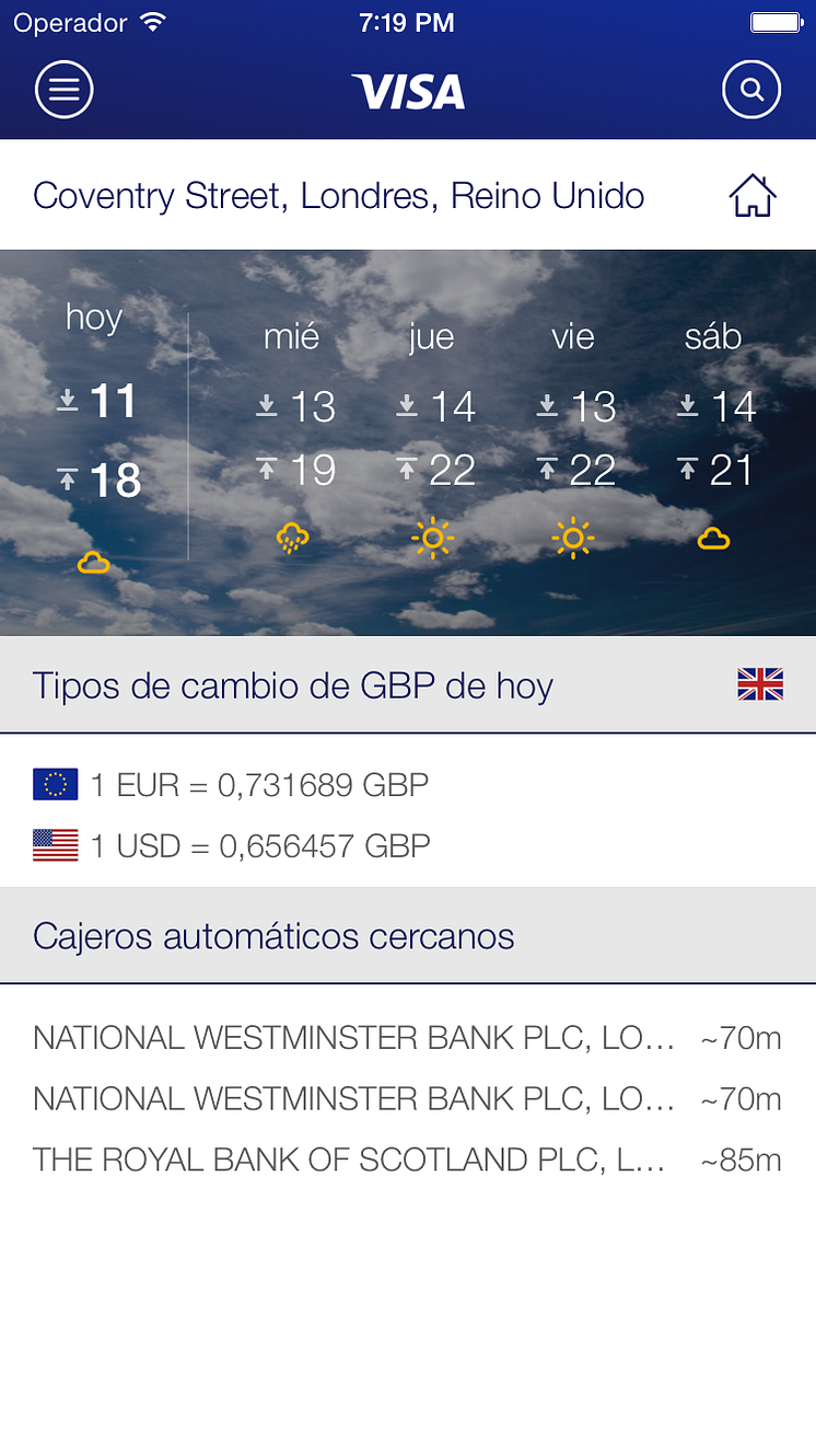 Visa Travel Tools App_Dashboard