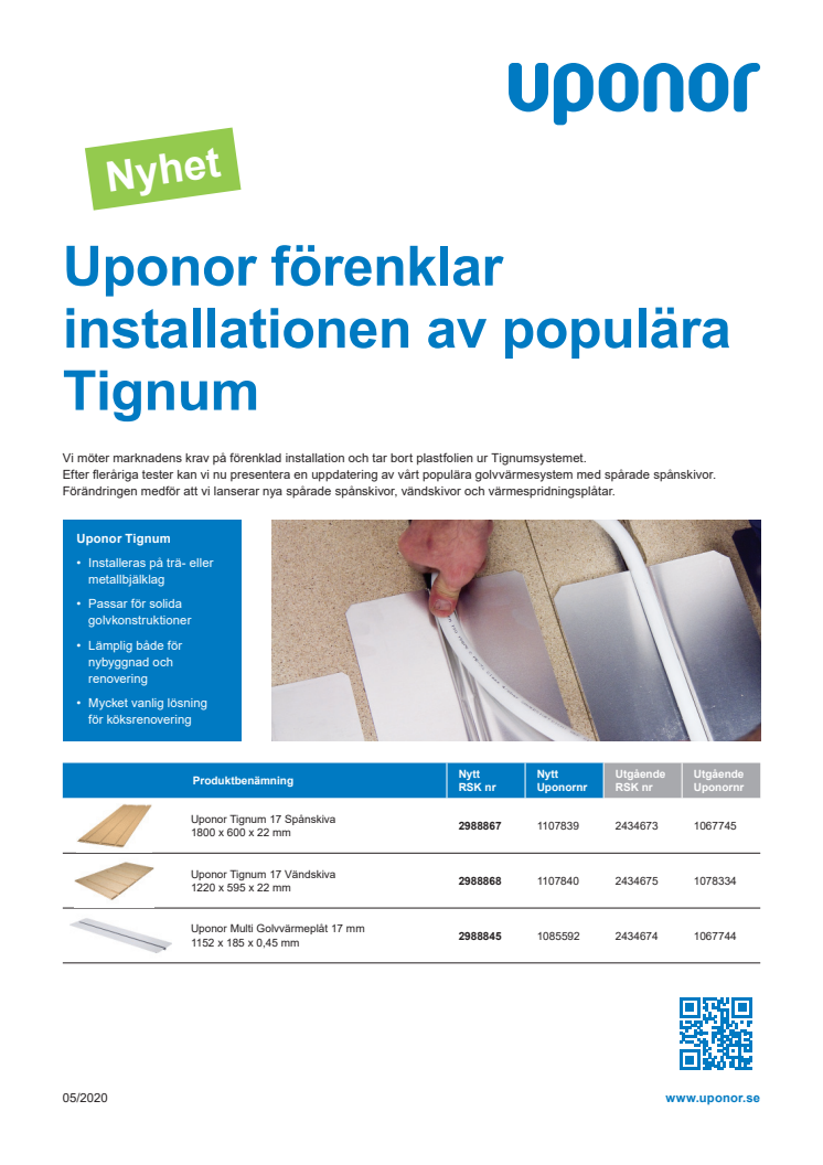 Uponor förenklar installationen av populära Tignum