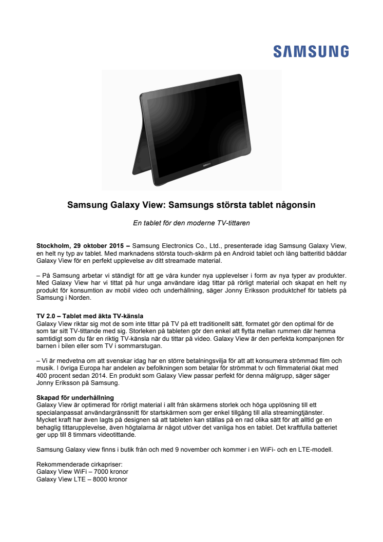 Samsung Galaxy View: Samsungs största tablet någonsin