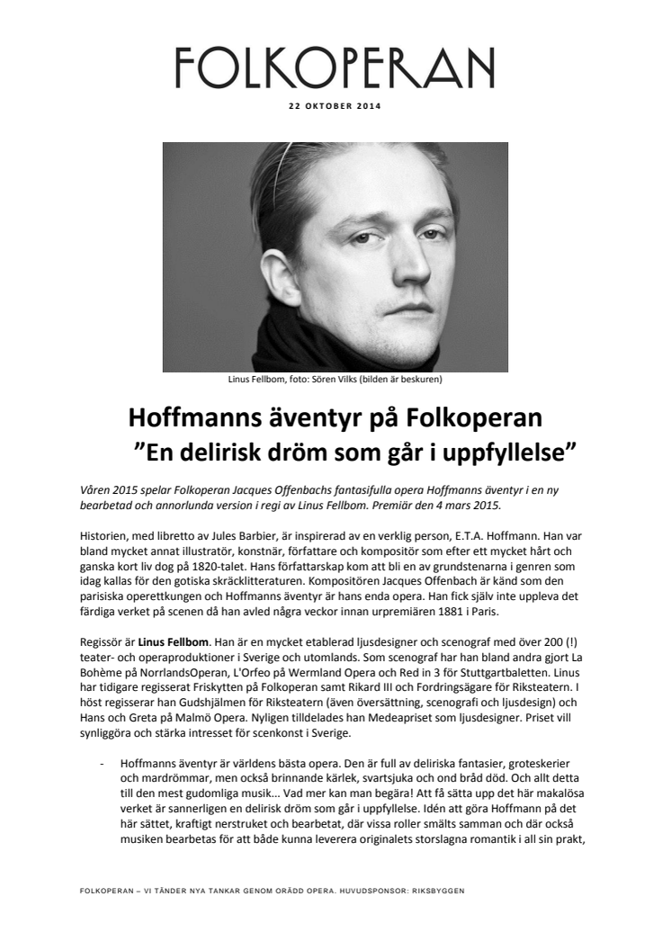 Hoffmanns äventyr på Folkoperan våren -15