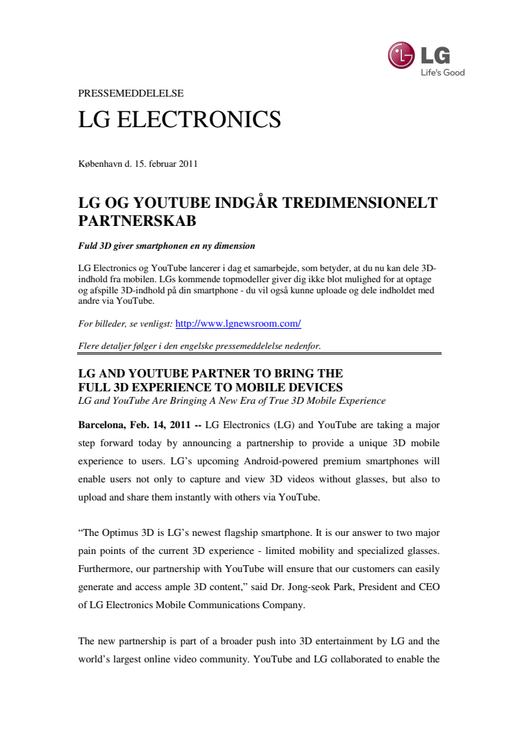 LG OG YOUTUBE INDGÅR TREDIMENSIONELT PARTNERSKAB