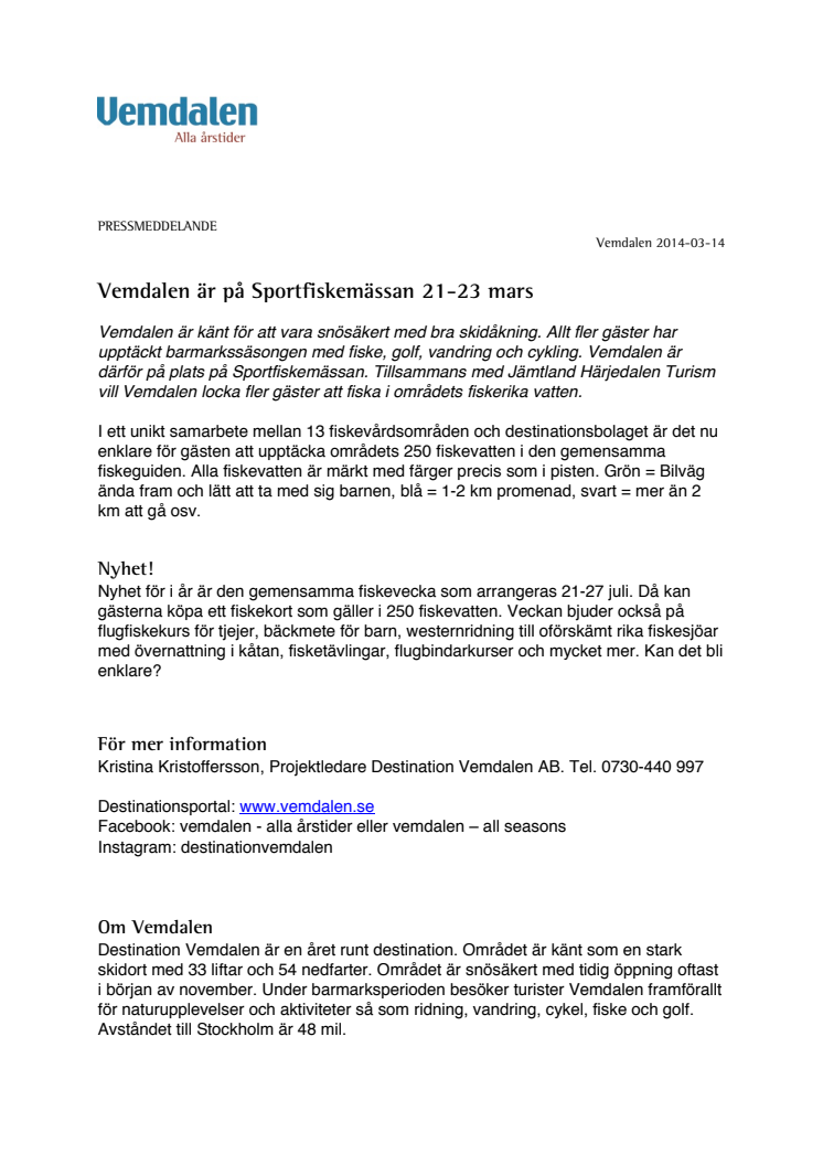 Vemdalen är på Sportfiskemässan 21-23 mars