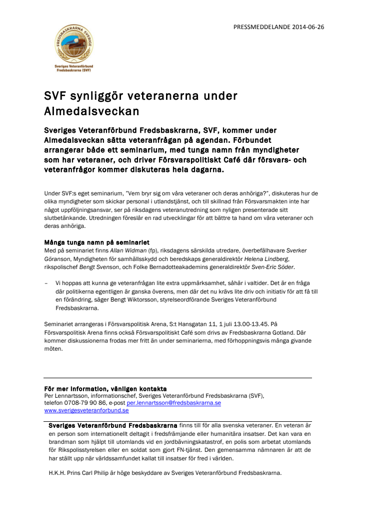SVF synliggör veteranerna under Almedalsveckan