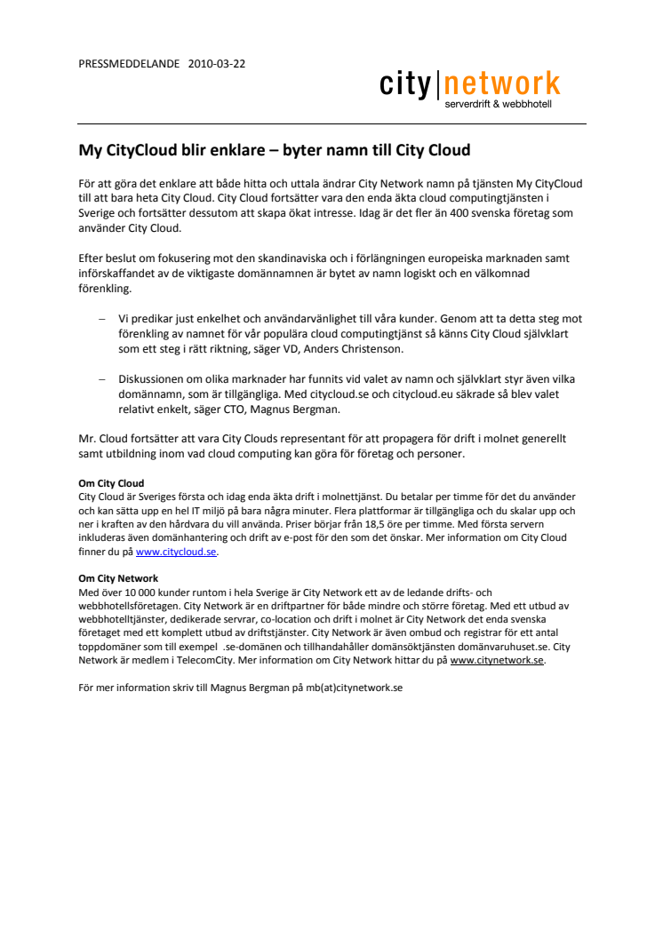 My CityCloud blir enklare – byter namn till City Cloud