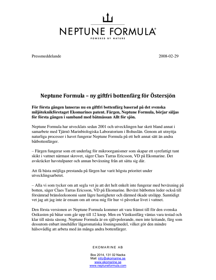 Neptune Formula – ny giftfri bottenfärg för Östersjön
