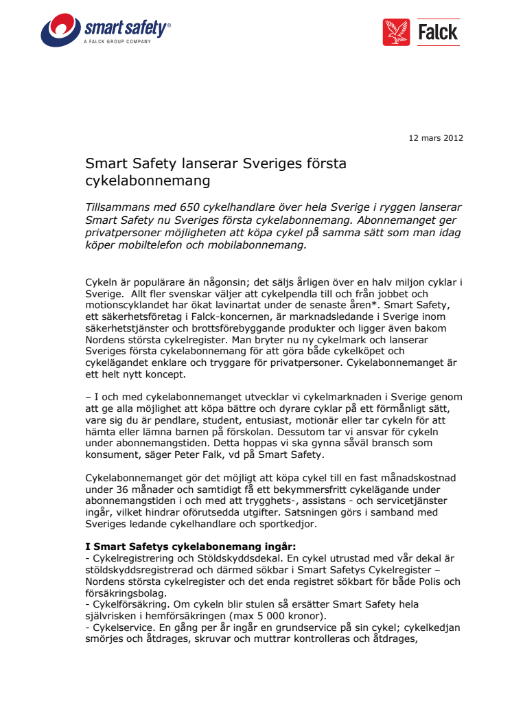 Smart Safety lanserar Sveriges första cykelabonnemang