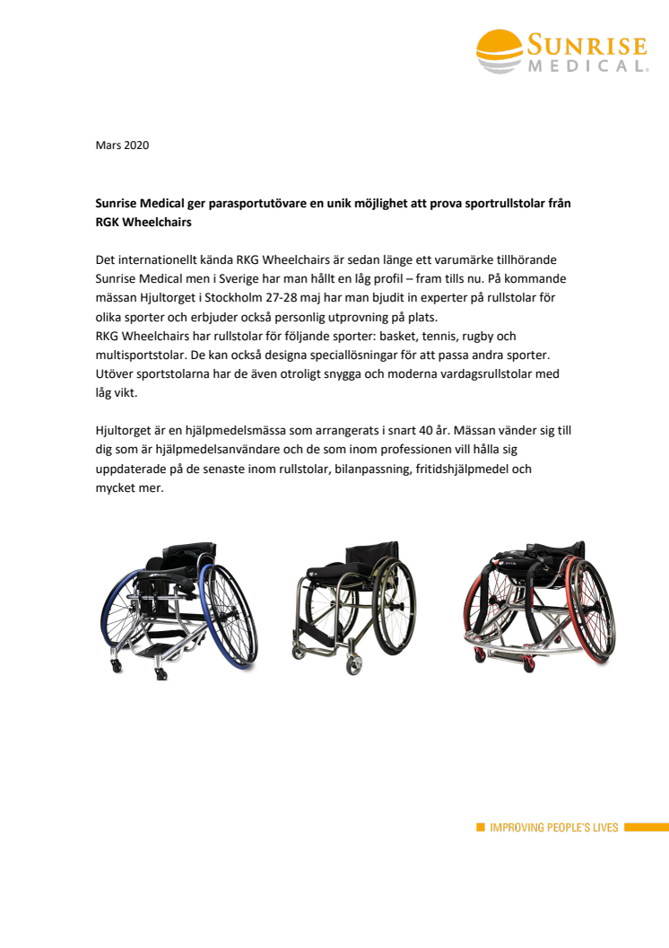 Sunrise Medical ger parasportutövare en unik möjlighet att prova sportrullstolar från RGK Wheelchairs 