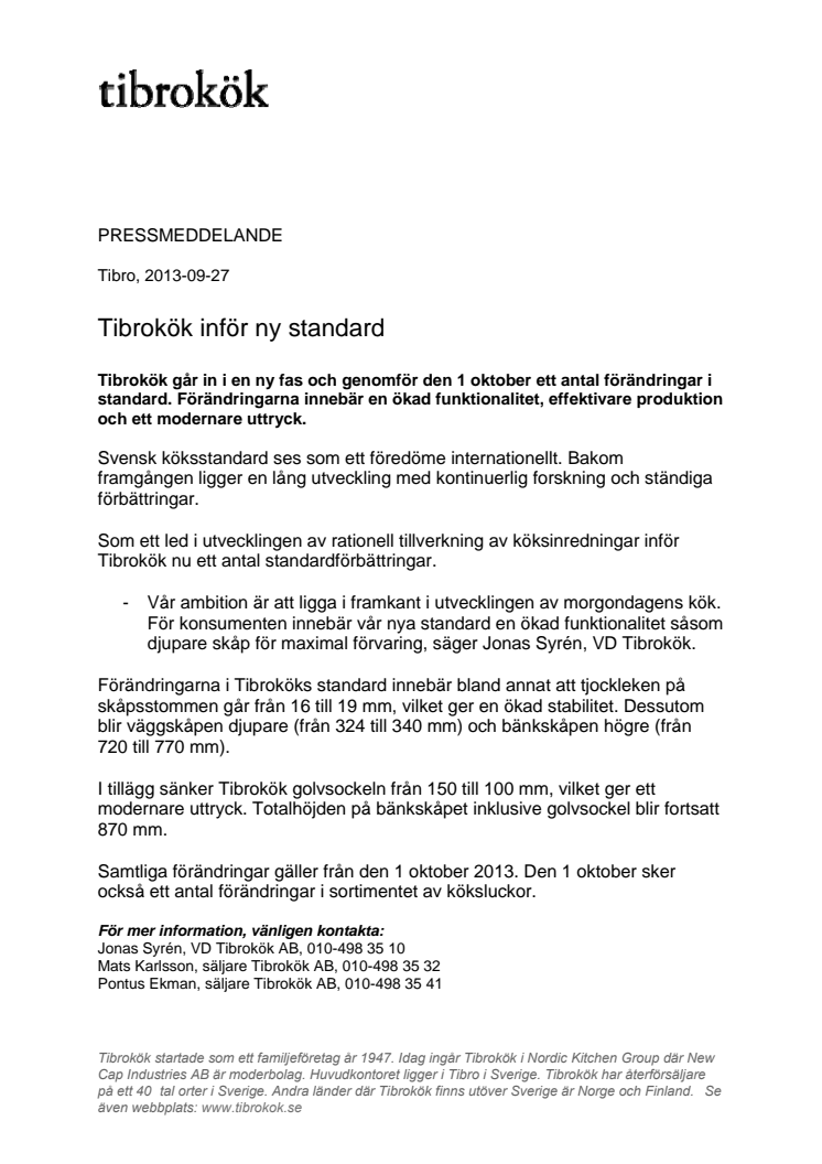 Tibrokök inför ny standard