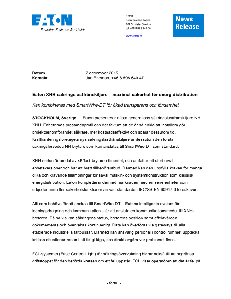 Eaton XNH säkringslastfrånskiljare – maximal säkerhet för energidistribution