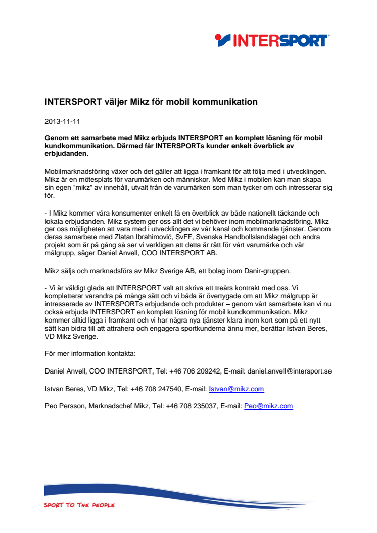 INTERSPORT väljer Mikz för mobil kommunikation
