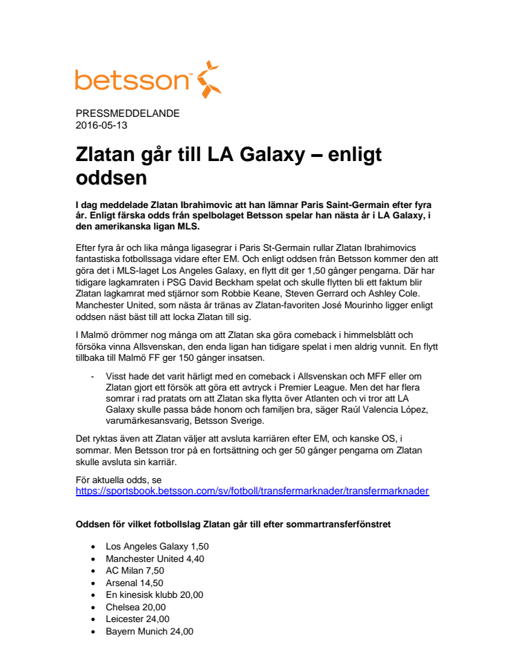 Zlatan går till LA Galaxy – enligt oddsen