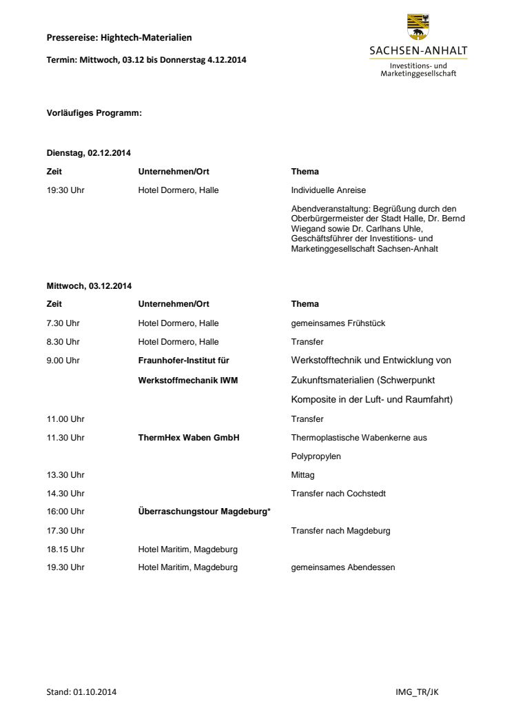 Einladung an die Medienvertreter zur Pressereise "Hightech- Materialien aus Sachsen-Anhalt"