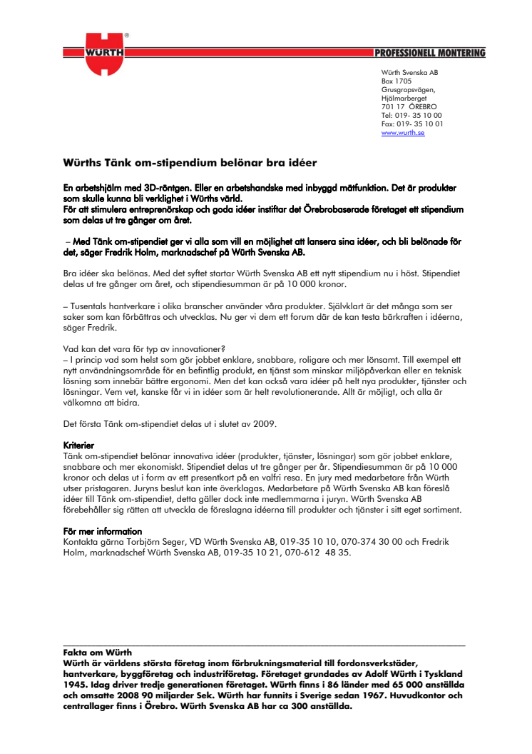 Bakgrundsmaterial pressrelease, Tänk om-stipendiet