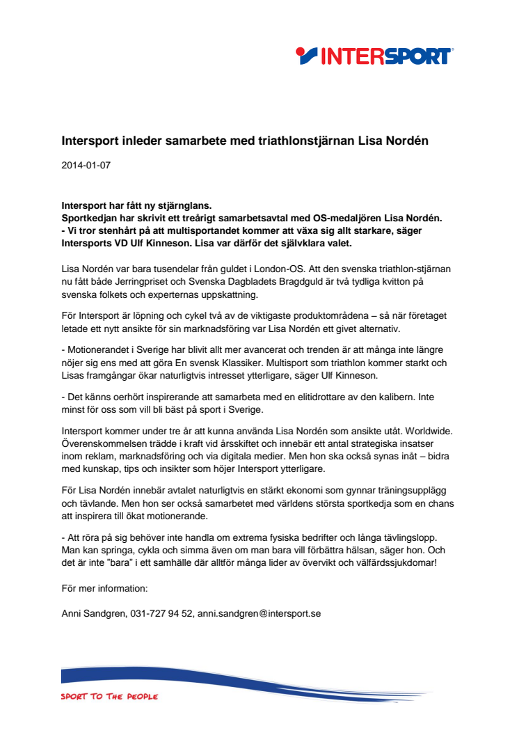 Intersport inleder samarbete med triathlonstjärnan Lisa Nordén