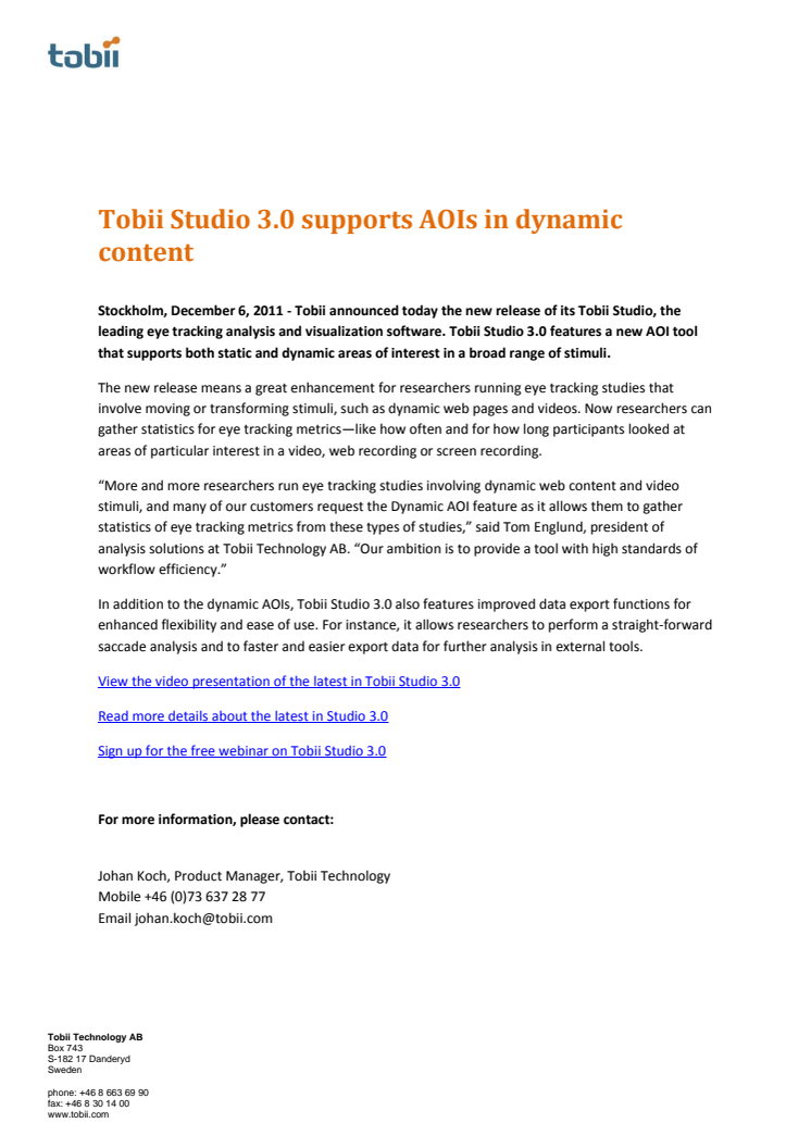 Tobii Studio 3.0 supports AOIs in dynamic content