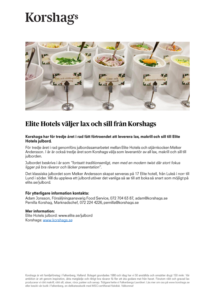 Elite Hotels väljer lax och sill från Korshags