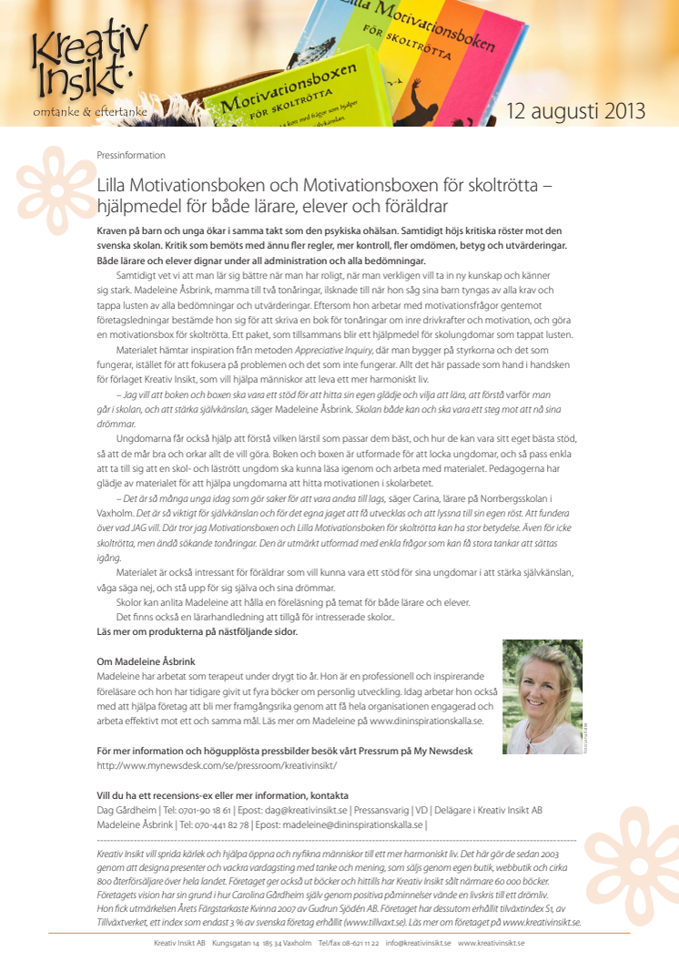 Lilla Motivationsboken & Motivationsboxen för skoltrötta – hjälpmedel för både lärare, elever och föräldrar