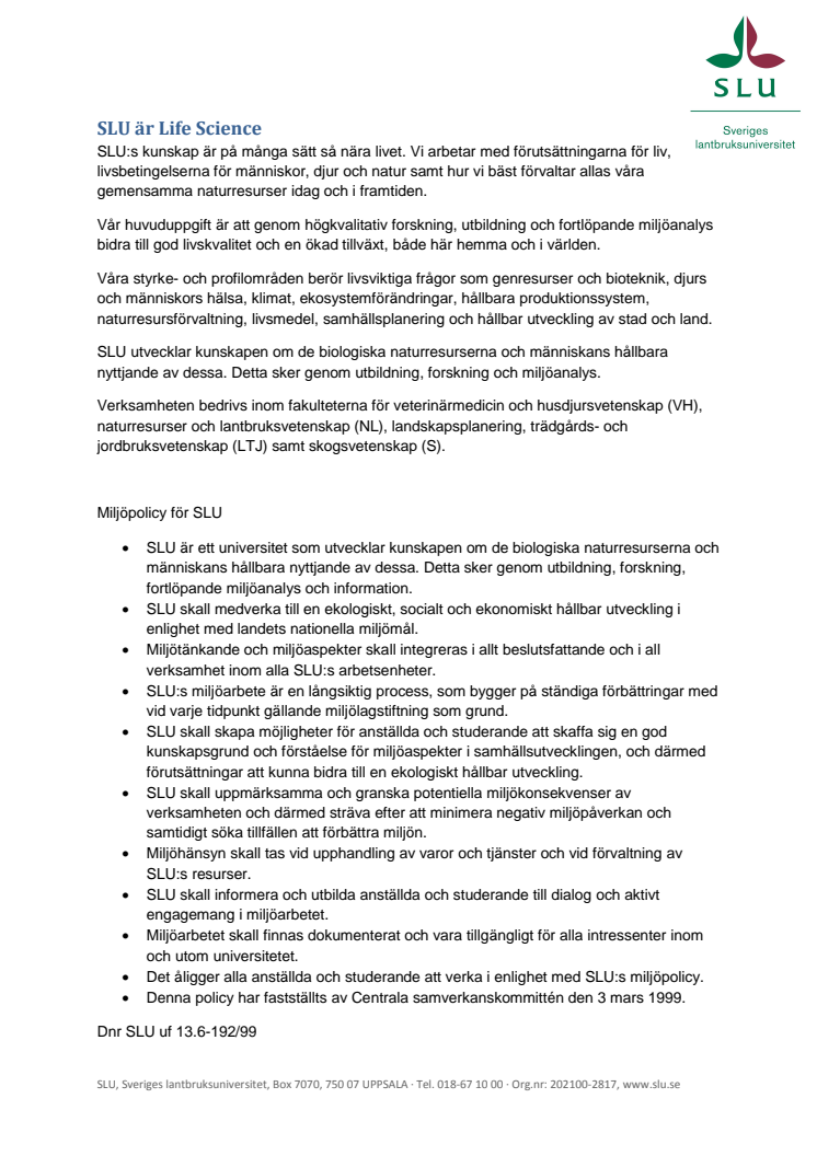 SLU är Life Science