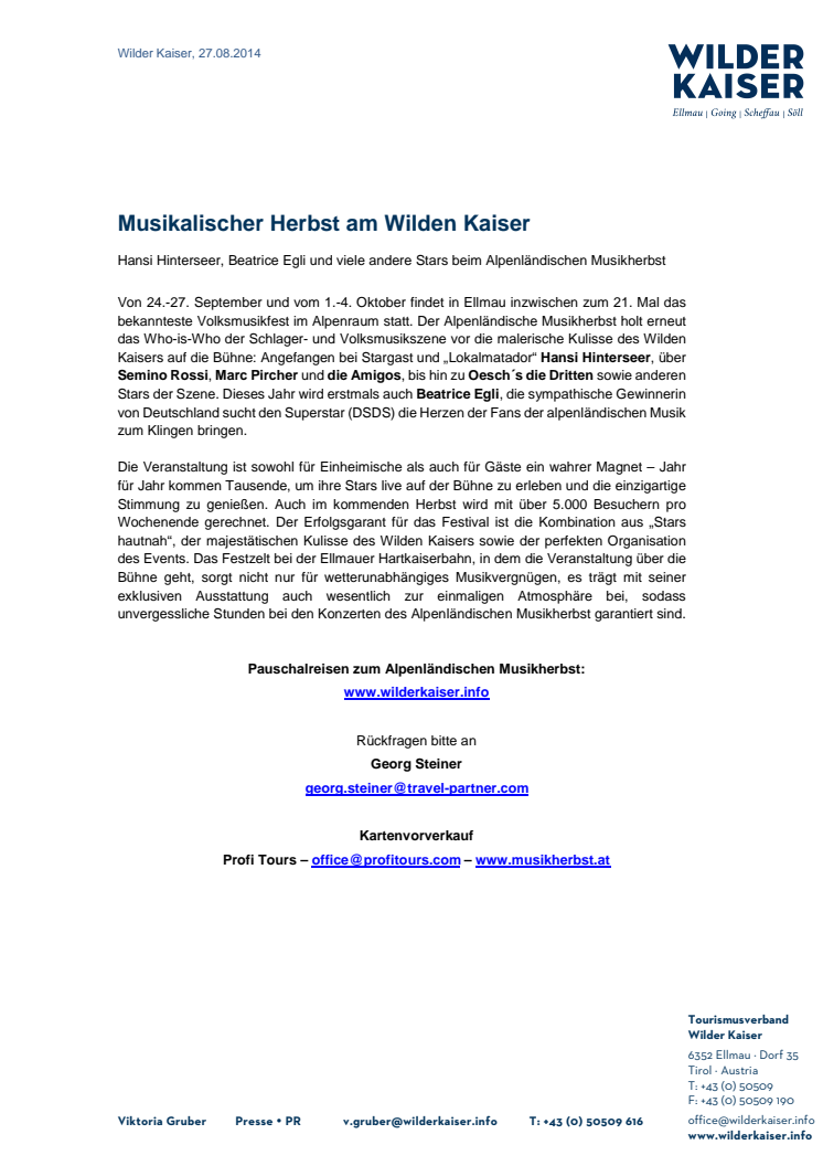 Musikalischer Herbst am Wilden Kaiser