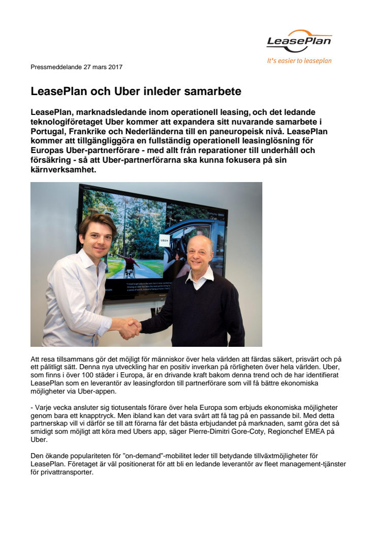 LeasePlan och Uber inleder samarbete