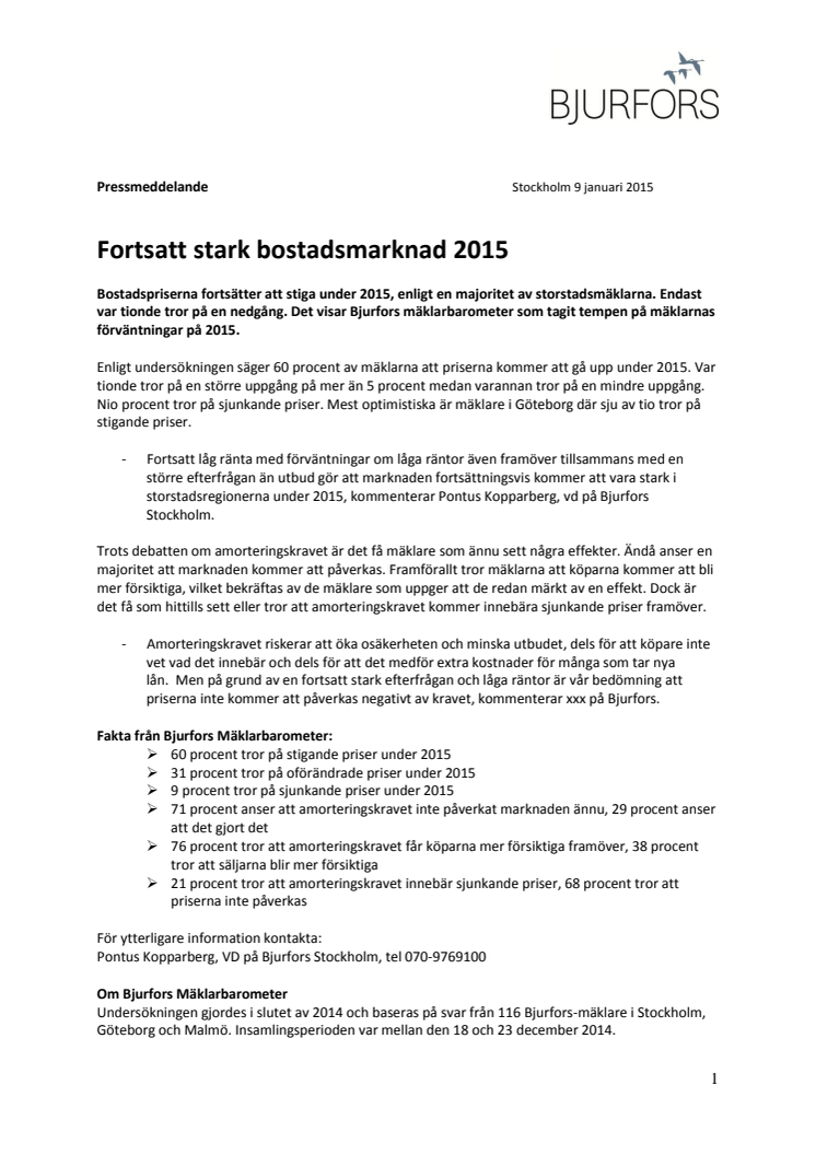 Fortsatt stark bostadsmarknad 2015