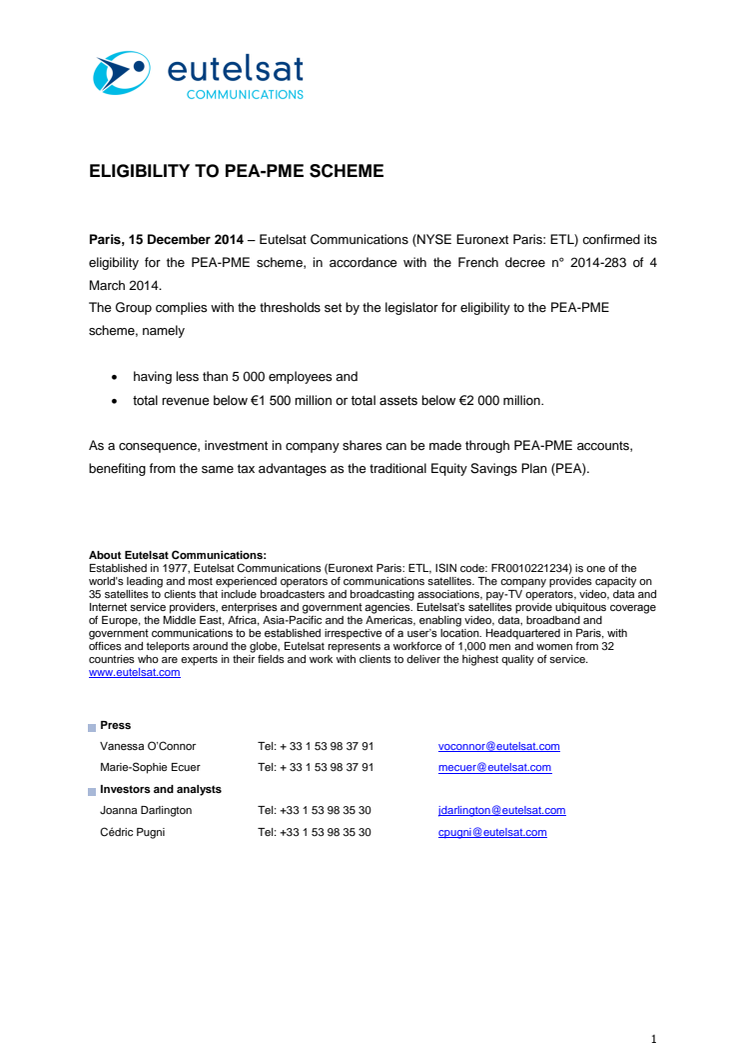 ELIGIBILITY TO PEA-PME SCHEME