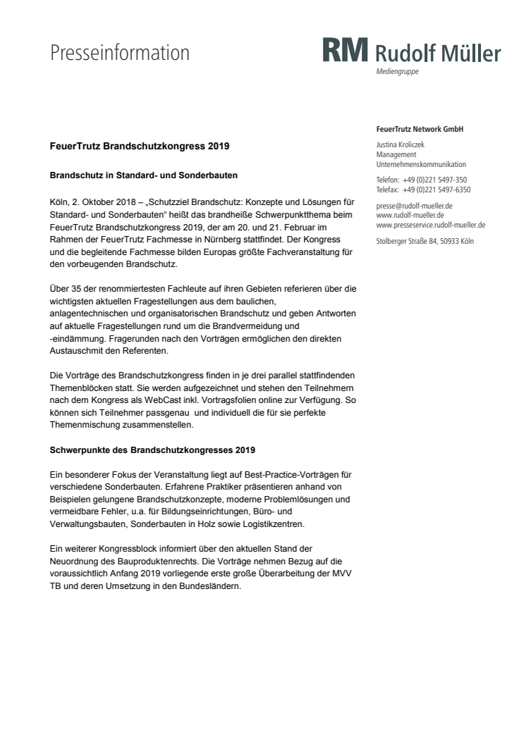 FeuerTrutz Brandschutzkongress 2019