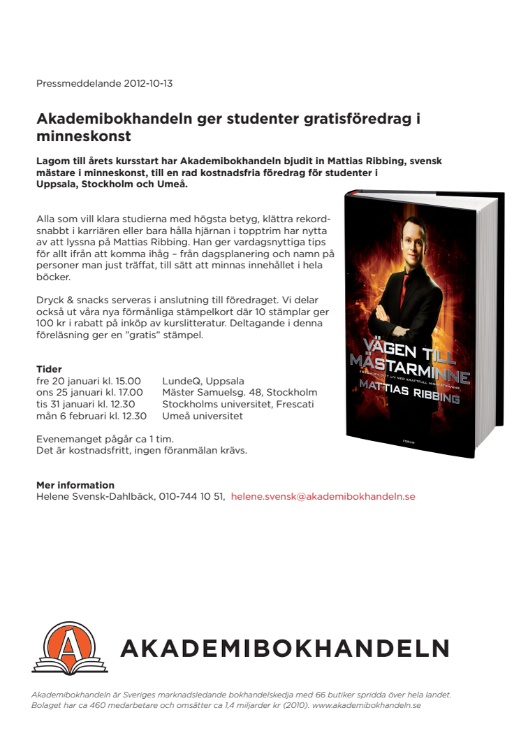 Akademibokhandeln ger studenter gratisföredrag i minneskonst