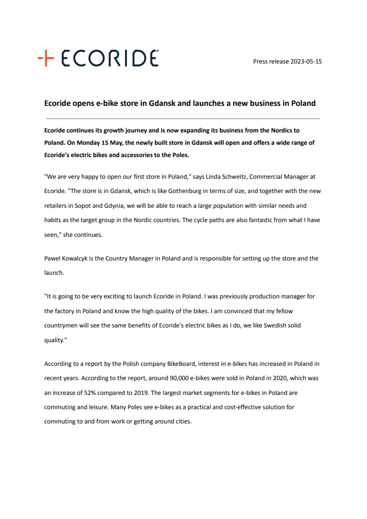 Pressmeddelande ENG Ecoride opens e-bike shop in Gdansk.pdf