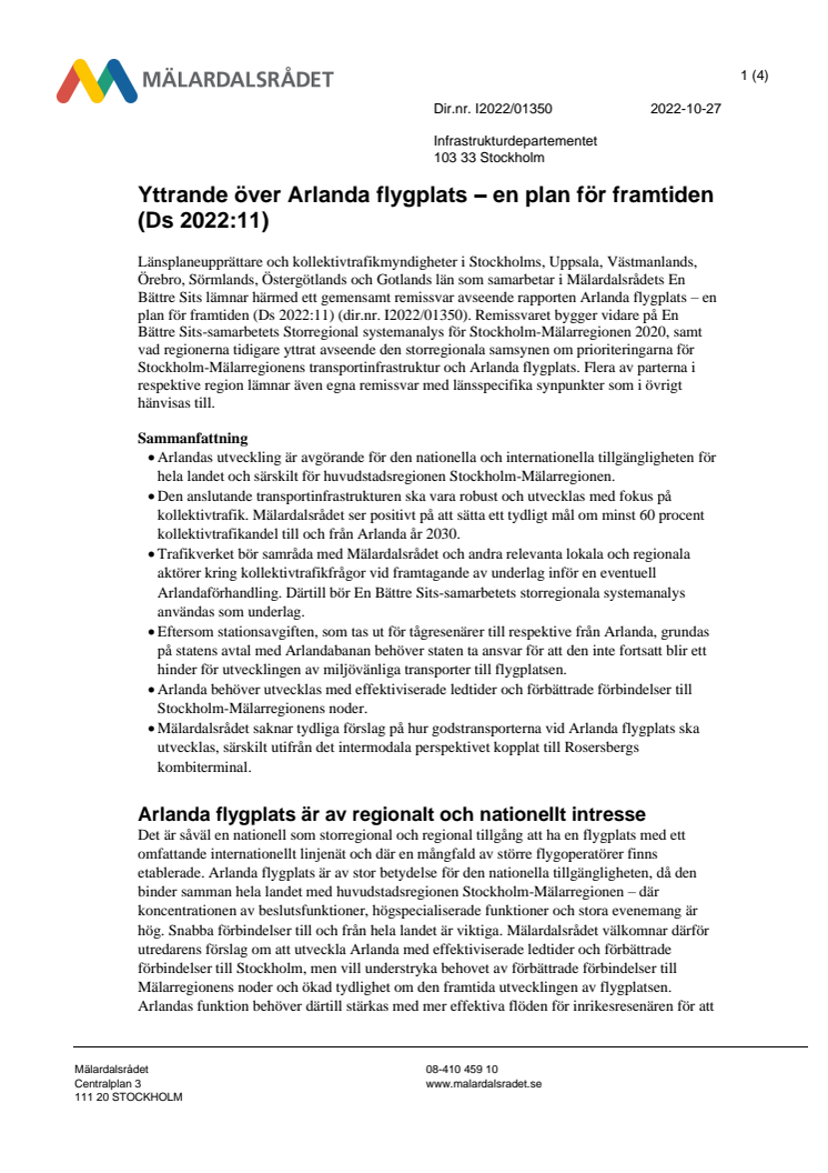 Mälardalsrådet - Remissvar på Arlanda flygplats - en plan för framtiden dir nr I2022-01350.pdf
