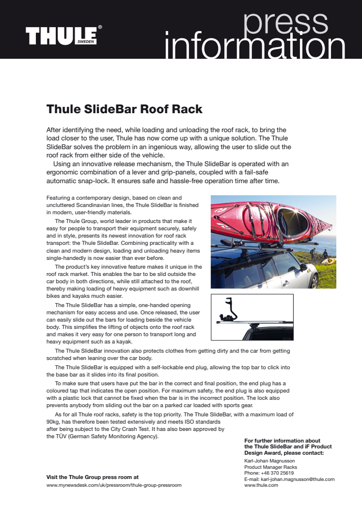 Information om Thules unika takräcke - Thule SlideBar som vunnit iF Product Design Award