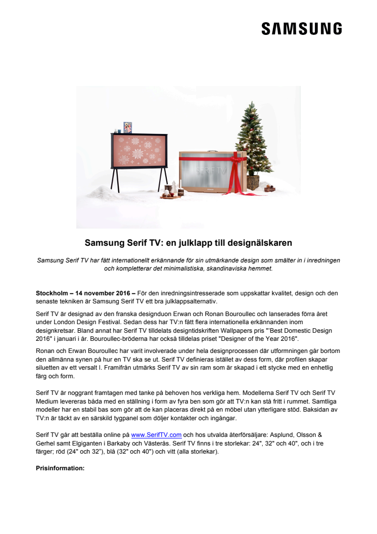 Samsung Serif TV: en julklapp till designälskaren