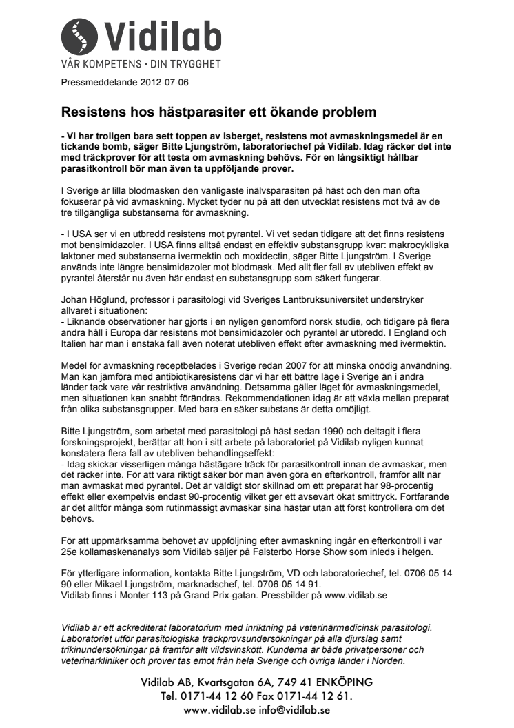 Resistens hos hästparasiter ett ökande problem